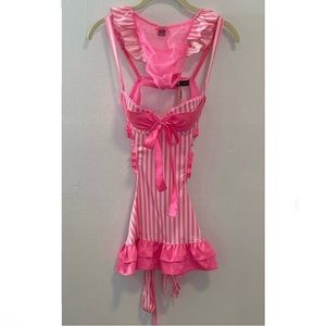 Victoria's Secret Pink Striped Babydoll Apron French Maid Chemise 34B